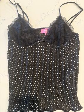 Edikted Black Polka Dot Lace-Trim Pleated Cami